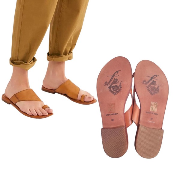FREE PEOPLE ORANGE/BROWN SLIP ON LEATHER SANDALS SIZE 8.5 NIB - Picture 2 of 2
